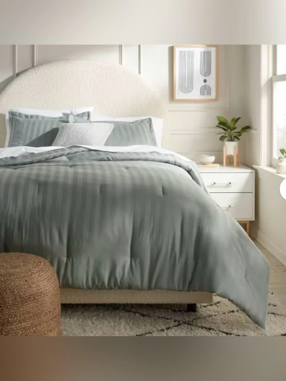 3pc King Luxe striped damask duvet cover and sham set light teal green